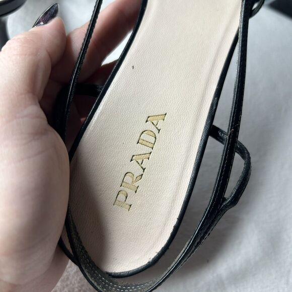 Prada Cuoio Strappy Slingback Kitten Heel Open Toe Size 39.5 Black *READ - Picture 8 of 12